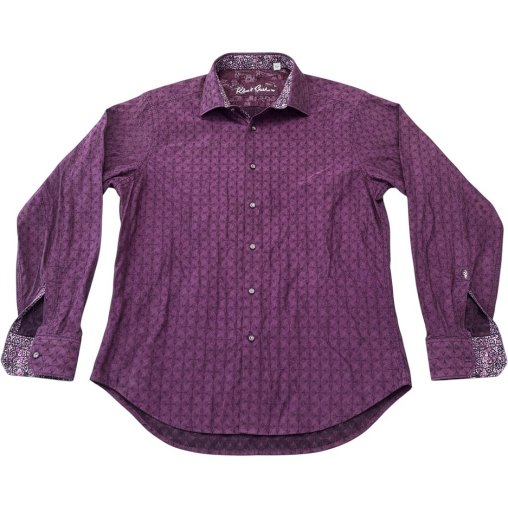 Robert Graham Button Down Shirt Mens L Purple Geometric Long Sleeve Flip Cuff